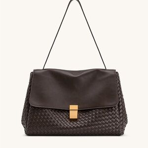 Woven Vegan Leather Shoulder Bag - Dark Brown #luxurybags